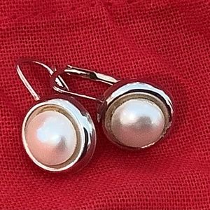 Silver with Pearl wire earrings